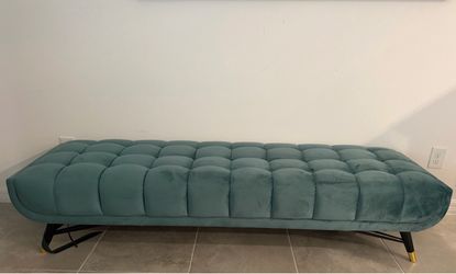 Teal Tufted Velvet Upholstered Bench