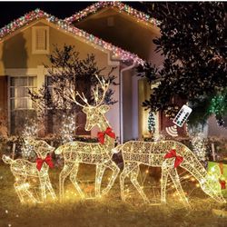 Christmas Decorations Outdoor Yard, Set of 3 Light Up Reindeer Christmas Decoration, Xmas Decorations Clearance Outdoor Indoor Decorations (Warm Light