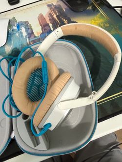 Bose QuietComfort 25 QC25 Wired Headphones White/Tan Case Cable TESTED WORKS