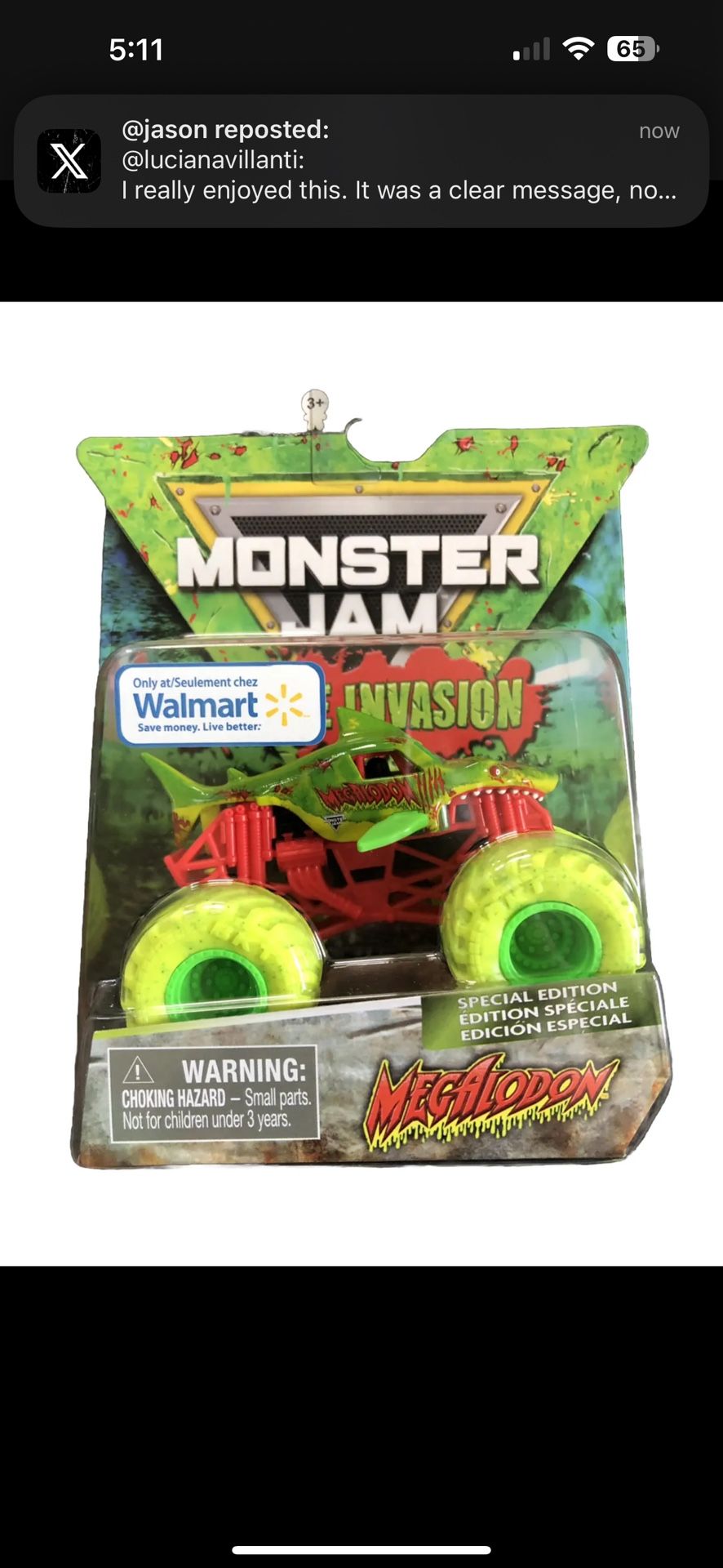 Hot Wheels Monster Jam Megalodon Zombie Invasion Green Wheels 1/64 Scale Toy