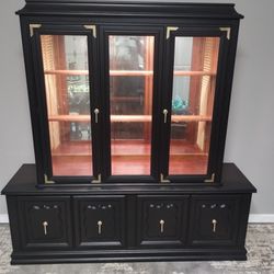Refinished Vintage Black China Cabinet 