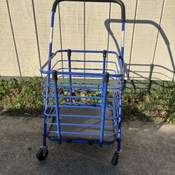 Folding Rolling Steel Wire Basket Trolley Grocery Shopping Cart 