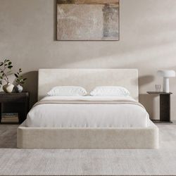 Airframe Queen Bed Frame With Ergonomic Angled Foam Cushioned Headboard, Minimalist Design Platform Bed Frame, No Box Spring Needed, Easy Assembly (Be
