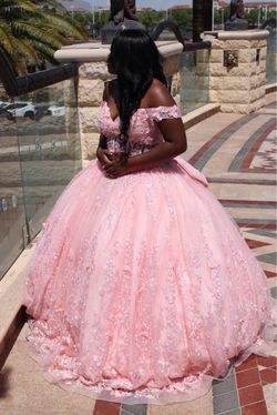 Pink Floral Lace Ball Gown Quinceanera Dress