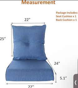 Outdoor Patio Chair Cushion Set 25”x25”x5” – Denim Blue – New