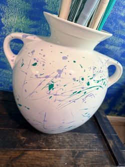 Two Handled Jug in turquoise and white *H18.5 D18"*