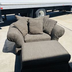 fabric armchair with ottoman