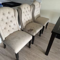 Tufted Linen Wingback Beige Dining Chairs 
