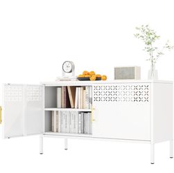 Metal Storage Cabinet with Legs,Wide TV Stand with Adjustable Shelves,Coffee Bar Buffet Cabinets Kitchen Sideboard Storage,2 Door Accent Storage Cabin