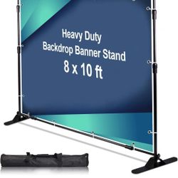 AkTop 10 x 8 ft Heavy Duty Backdrop Banner Stand Kit, Adjustable Photography Step and Repeat Stand for Parties, Portable Trade Show Photo Booth Backgr