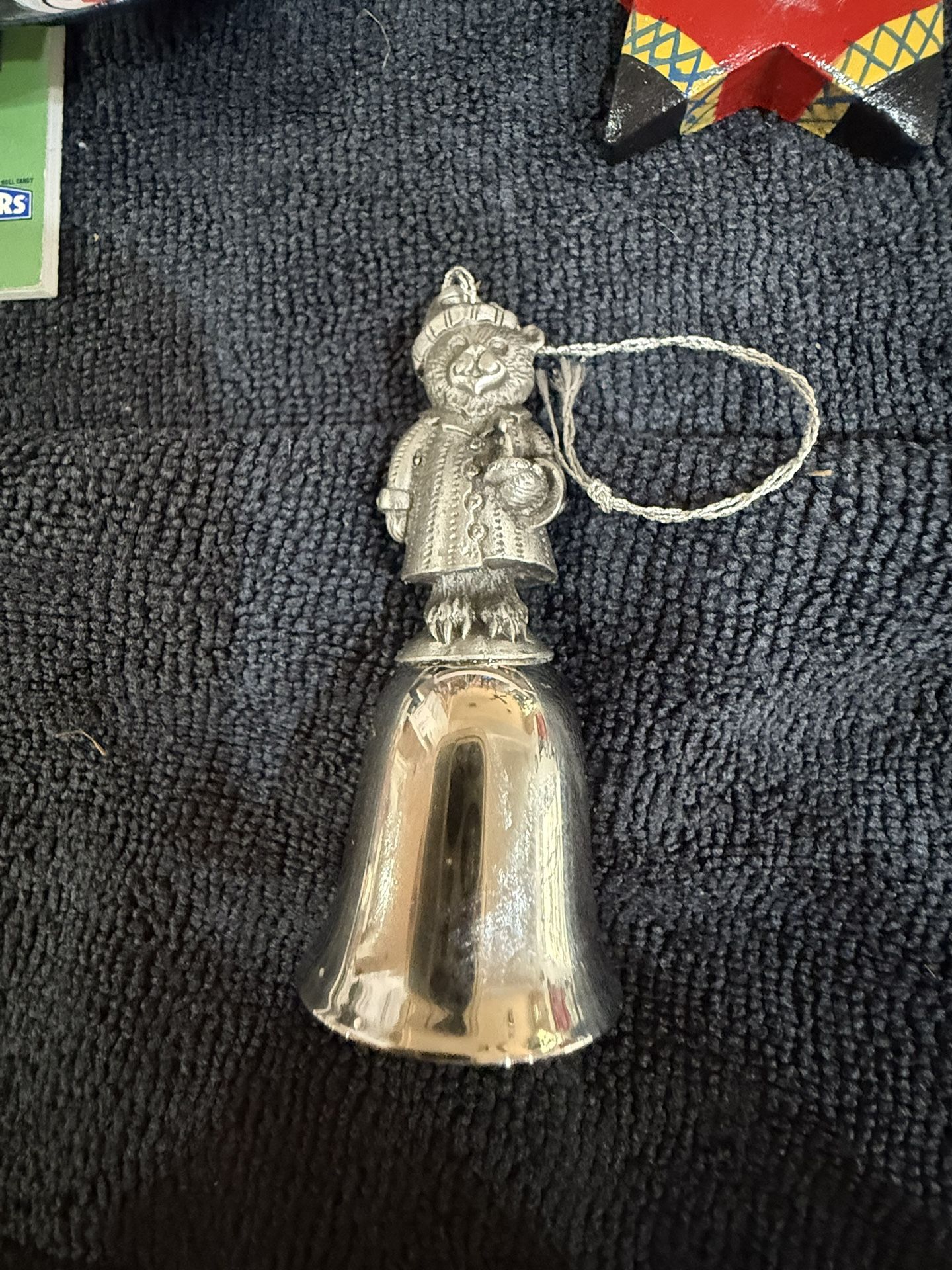 vintage Wallace Silversmiths pewter teddy bear Christmas bell ornament