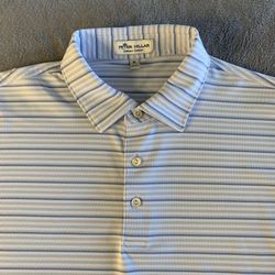 Peter Millar Summer Comfort Size Medium Polo Shirt Crystal Tree Golf Logo Stripe 🏌️‍♂️ ⛳️