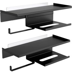 2-Pack Toilet Paper Holder with Shelf and Storage - Bathroom Toilet Paper Holder Wall Mount with 2 Installation Methods Available, Multifunctional Toi