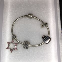 SOUFEEL 7" STERLING SILVER 925 CHARM BRACELET BARREL CLASP w/ 4 Silver Charms !!
