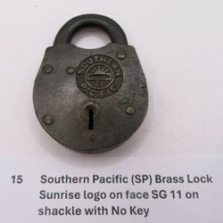Vintage Lock - Southern Pacific Brass Sunrise logo face SG 11 shackle