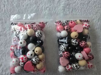 Mixed Wood Beads Pack – Pink, Black & White