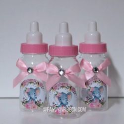 12 pink elephant baby shower bottle favors
