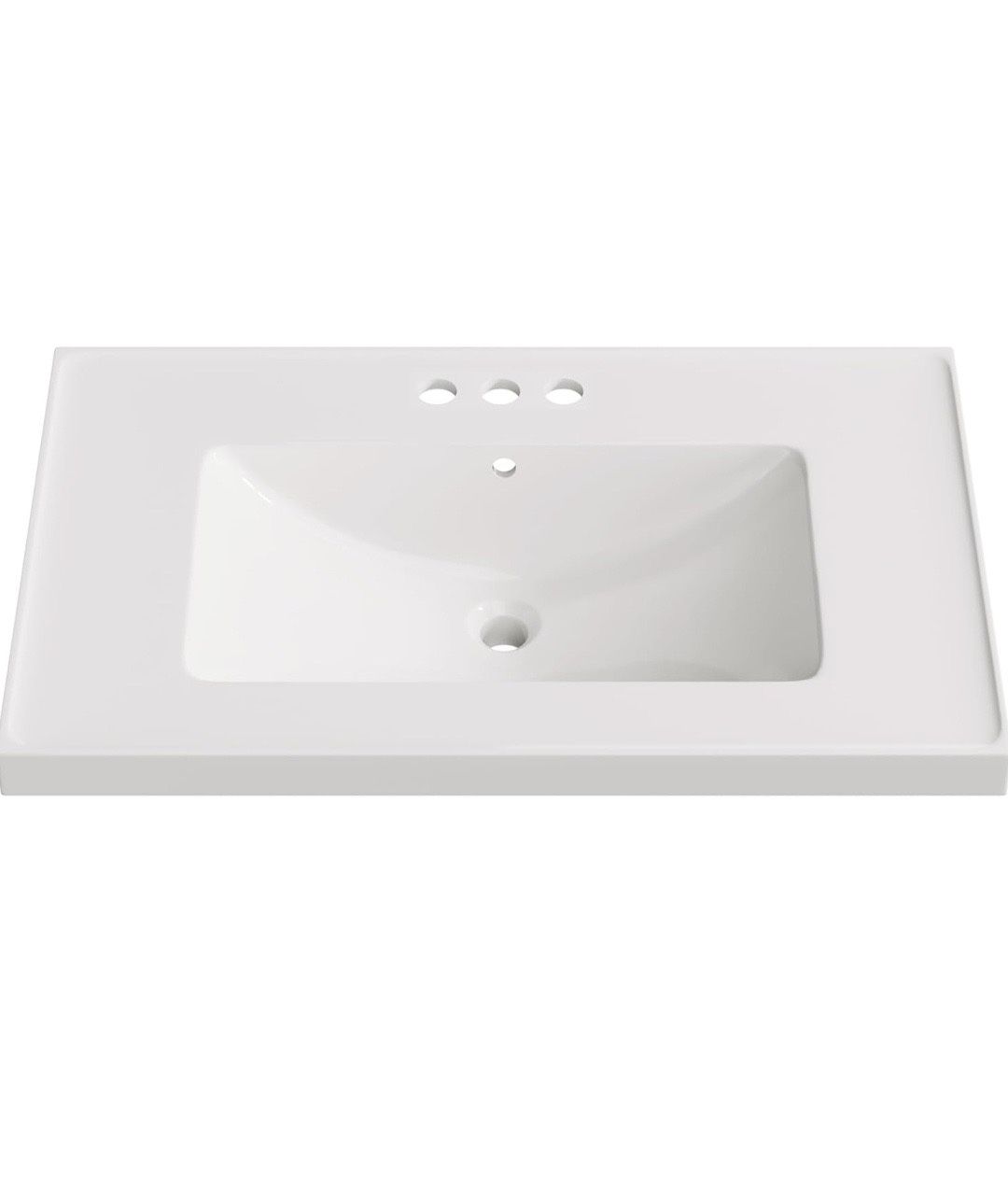 30" White 3-Hole Integrated Sink/Countertop, Self Rimming Rectangular Countertop, 30.38" W x 19.13" D x 7.5" H