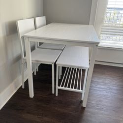 Small White Table With Bench And Chairs 