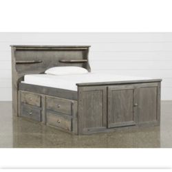 Full Size Grey Summit Storage Bed w/ Bookshelf Headboard – Living Spaces