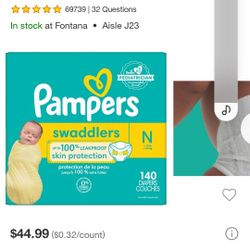 NEW BIG BOX OF PAMPERS SWADDLERS SIZE NEWBORN 
