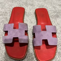 Authentic Hermès Oran Sandals – Violet Parme & Red | Size 40