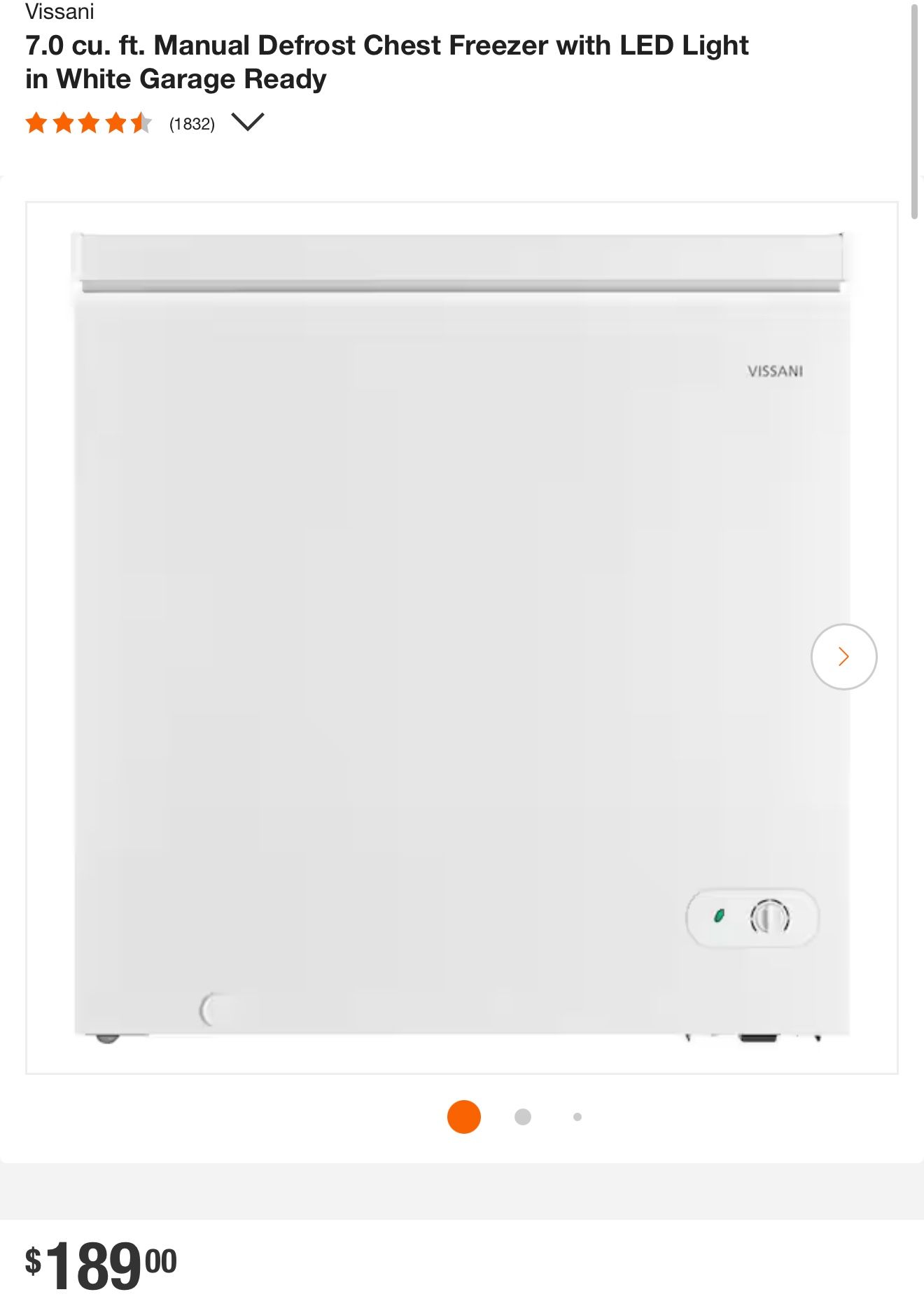 Vissani 7.0 cu. ft. Chest Freezer – Garage Ready