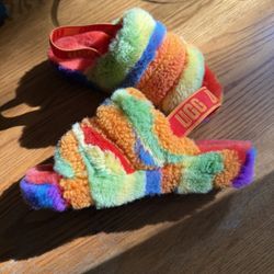 Rainbow Ugg Slides, Size 7