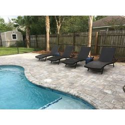 4 outdoor patio wicker chaise lounging chairs, pool furniture loungers 