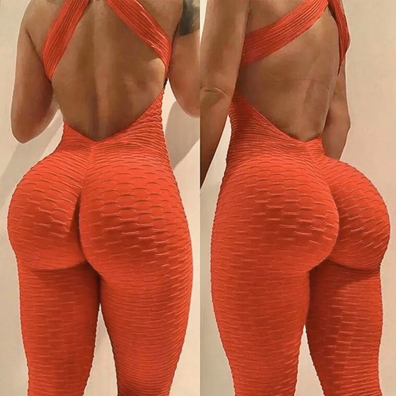 Sexy Bright Orange-Red workout Yoga Jumpsuit