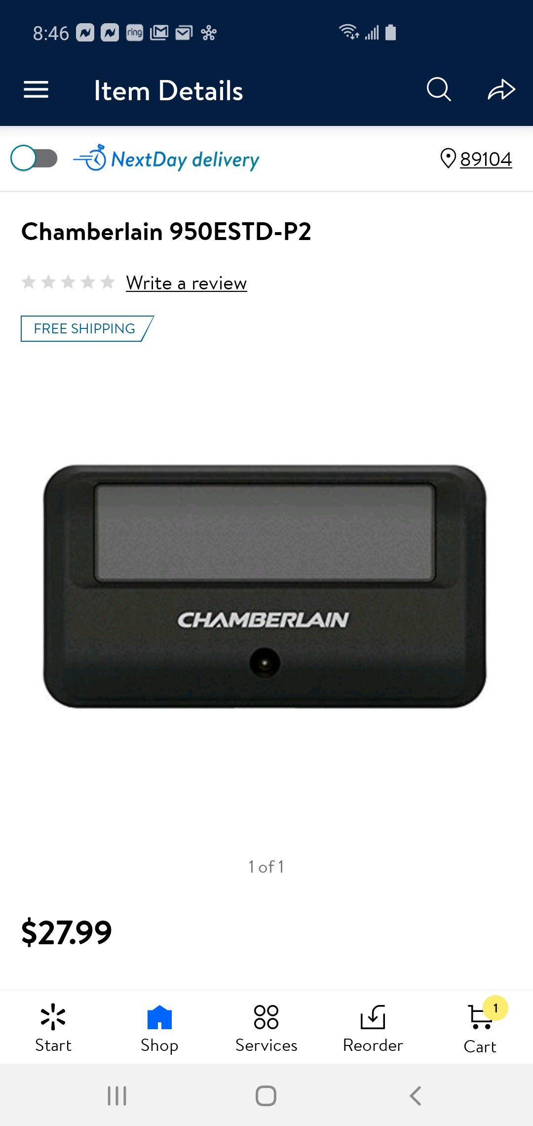 New Chamberlain 1 Button Garage door opener remote 950estd-p2