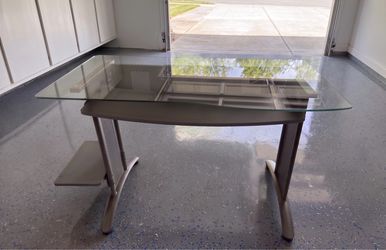 Glass Top Computer Desk with Metal Frame