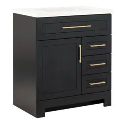 Style Selections Cauley 30-in Navy Blue Single Sink Bathroom Vanity with White Cultured Marble Top