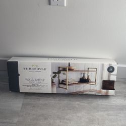 Brown / Walnut Finish With Brass Arms Hanging Shelf - New/Never Used 