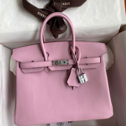 Hermes Birkin 30 Mauve Sylvestre Bag Epsom Palladium Hardware  