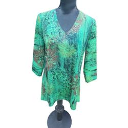 Women's Green Floral Embellished Tunic Top