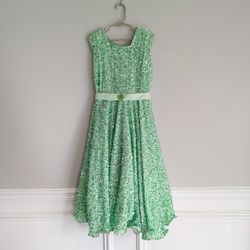 Custom Girls Elegant Green Sequin Dress, Handmade