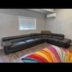 Grey Leather Sectional 