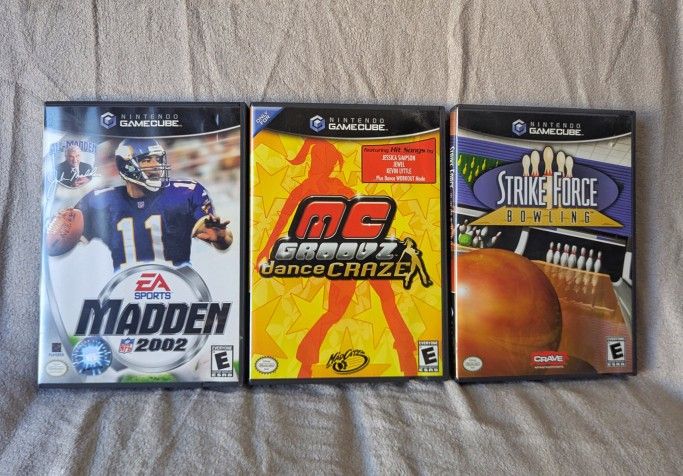 Nintendo GameCube 3 pack: Strike Force Bowling, MC Groovz & Madden '02 *All CIB*