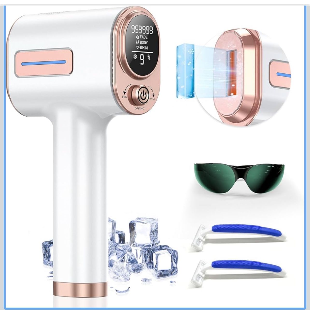 VivaEase Laser Hair Removal, IPL Hair Removal Device System with 9 Intensity Levels for Legs, Ice Cooling Laser Hair Removal Device with 2 Flash Modes