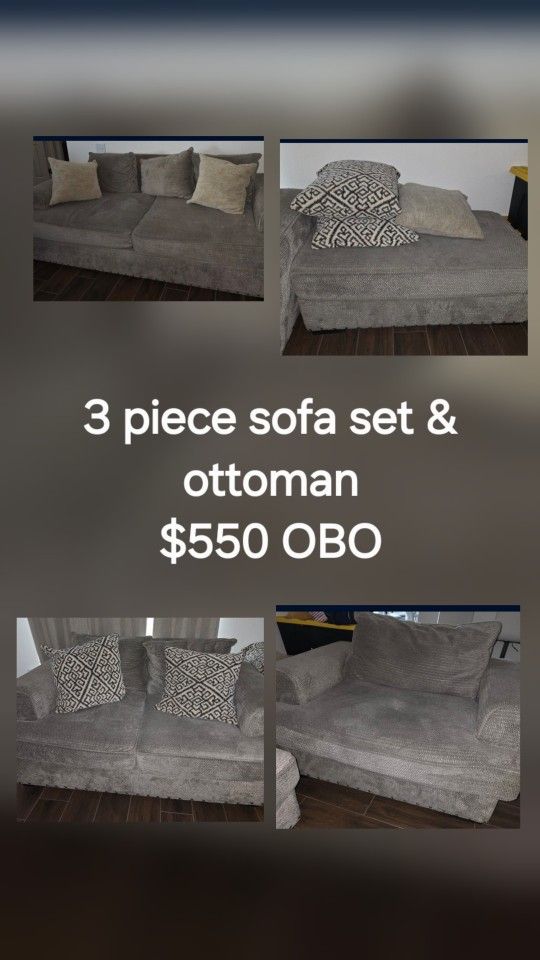 3 PIECE SOFA SET & OTTOMAN