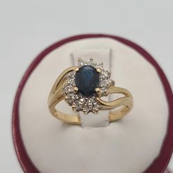 14k Gold Sapphire And Diamond Ring