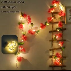 230cm Cherry Blossom LED Light Garland Artificial Flowers Vines For Wedding Party Home Decor Hanging Wall Garden Arches Ornament