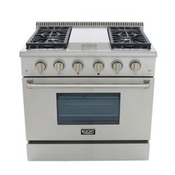 NEW IN BOX...$1000...Kucht 36 in. 5.2 cu. ft. Professional All Gas Range in Stainless Steel and Accents KRG3609 $$1000

