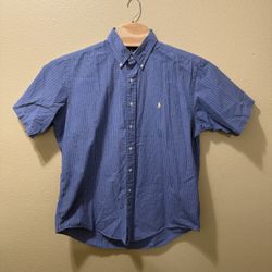 Men’s Large Vintage Ralph Lauren Blue Plaid Short Sleeve Button Up Shirt