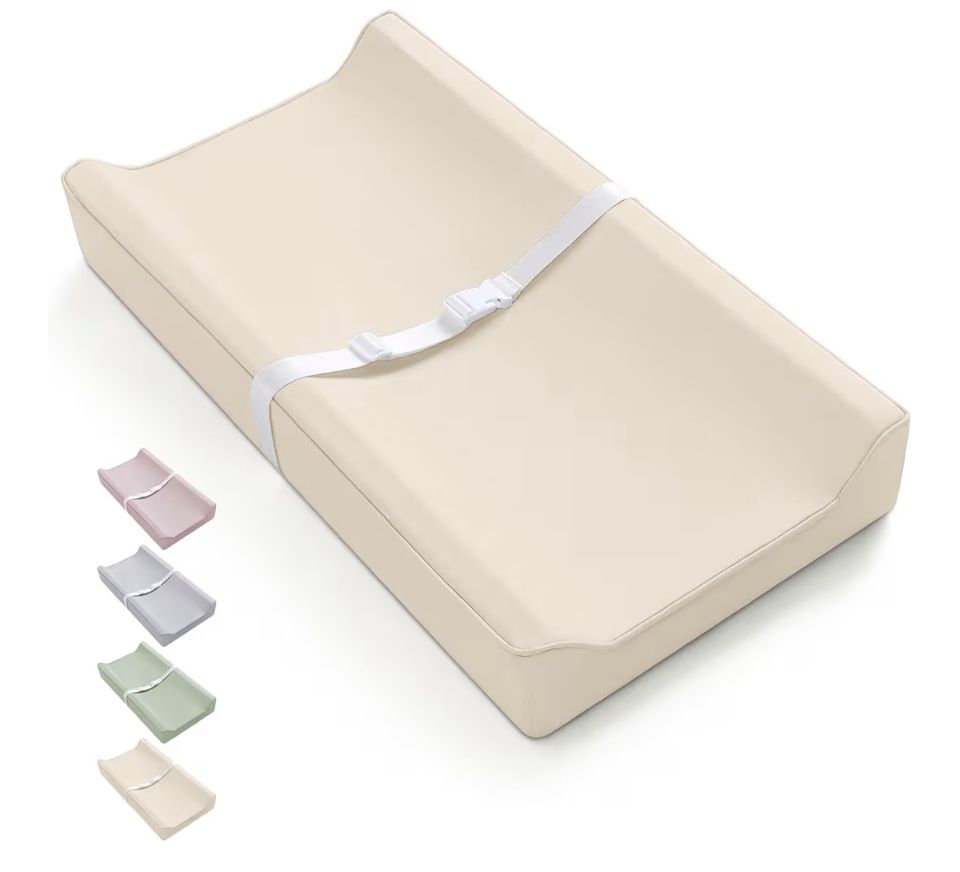 Blissful Diary Vegan Leather Baby Changing Pad with Waterproof & Wipe-Clean PU Cover, Standard Size Cozy Diaper Changing Pad for Dresser and Table, Be