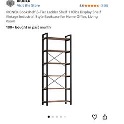 NEW IRONCK 6-Tier Ladder Bookshelf – Vintage Brown (2 Available)