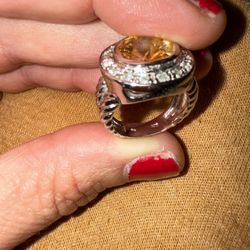 David Yurman 925 Sterling Silver Diamond 17mm Yellow Citrine Cerise