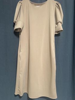 Beige Puff Sleeve Midi Dress