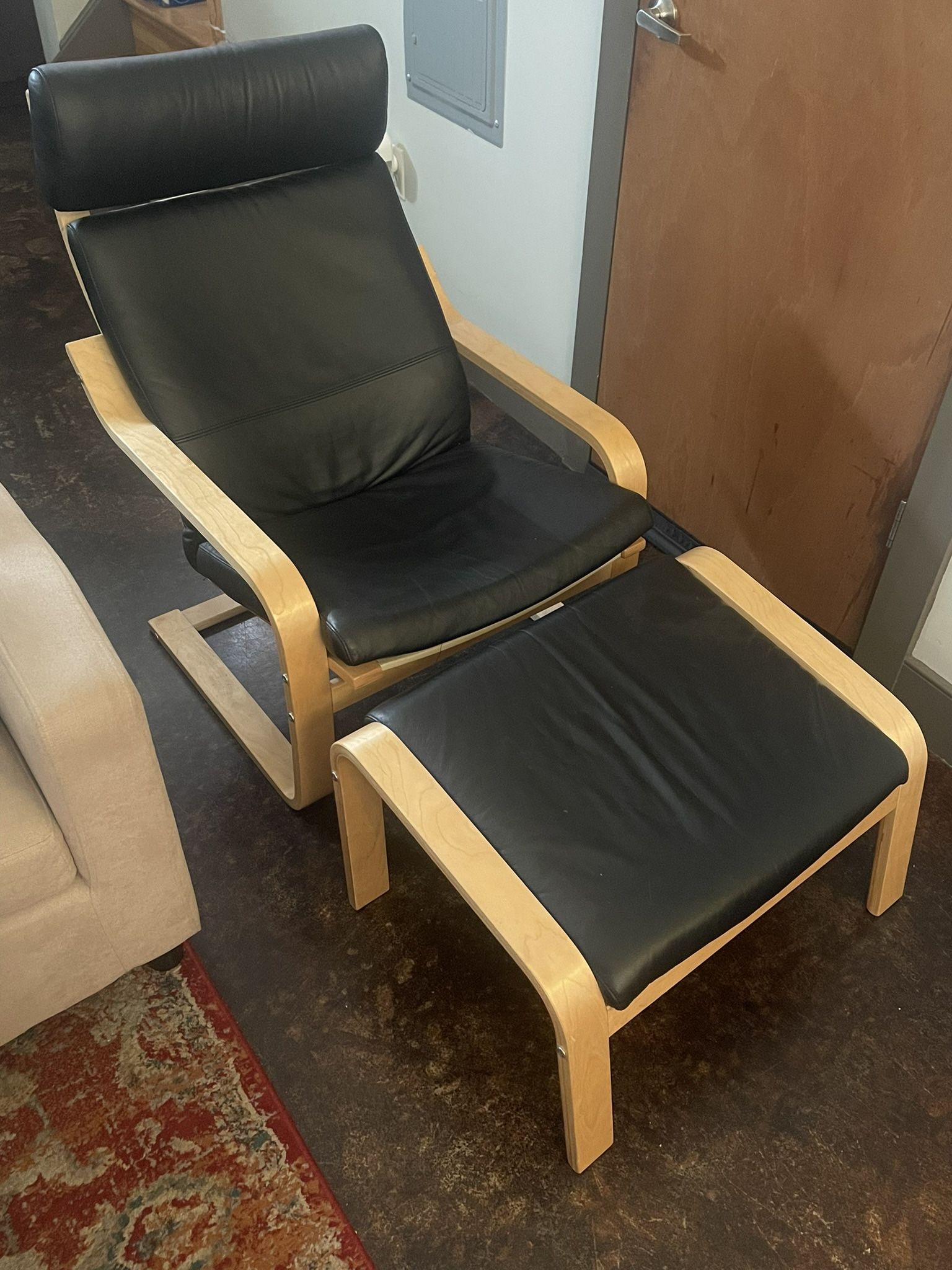 IKEA POANG Leather Armchair and Ottoman